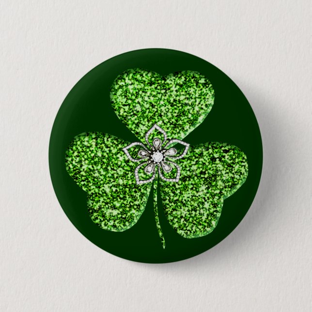 Glitter Shamrock And Flower Button (Front)