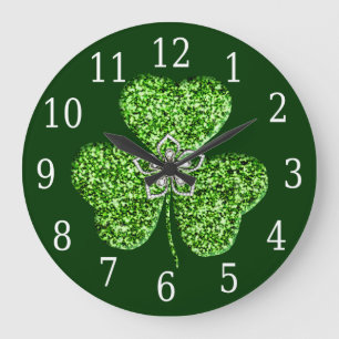 Glitter Shamrock And Flower Clock