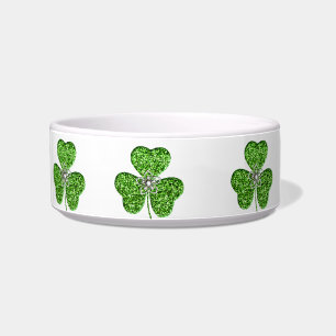 Glitter Shamrock And Flower Pet Bowl