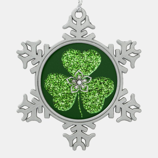 Glitter Shamrock And Flower Snowflake Ornament (Front)