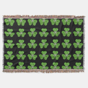 Glitter Shamrock And Flower Throw Blanket
