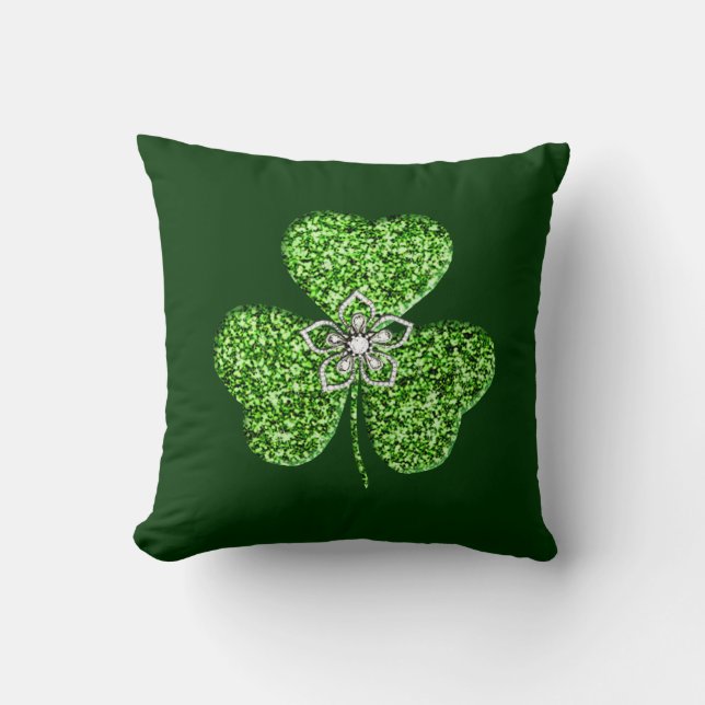 Glitter Shamrock And Flower Throw Pillow (Front)