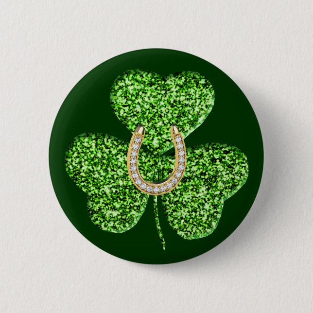 Glitter Shamrock And Horseshoe Button (Front)