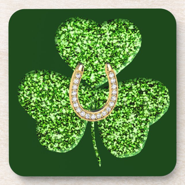 Glitter Shamrock And Horseshoe Coasters (Front)