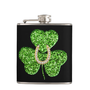 Glitter Shamrock And Horseshoe Flask