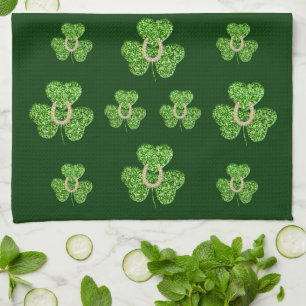 Glitter Shamrock And Horseshoe Kitchen Towel