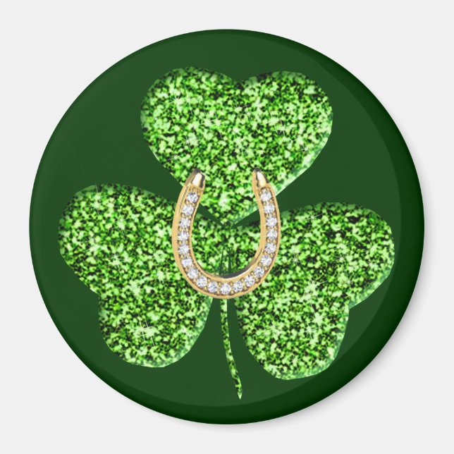 Glitter Shamrock And Horseshoe Magnet (Front)