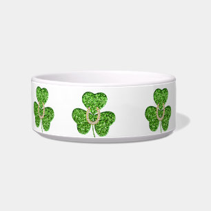 Glitter Shamrock And Horseshoe Pet Bowl