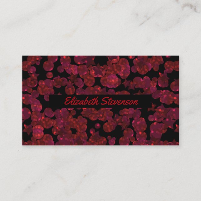 Glitter shine sequin confetti circles red personal business card (Front)