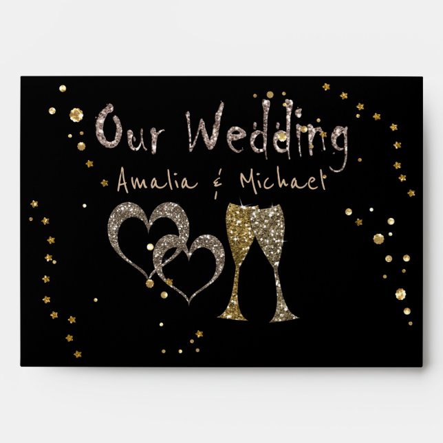 Glitter shine sequin glasses champagne hearts pers envelope (Front)