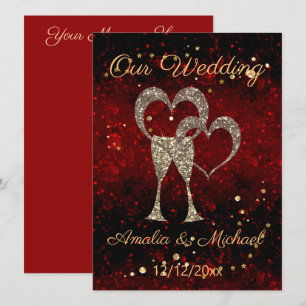 Glitter shine sequin glasses champagne hearts pers invitation