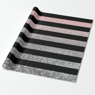 Glitter shine sequin silver pink grey black stripe wrapping paper