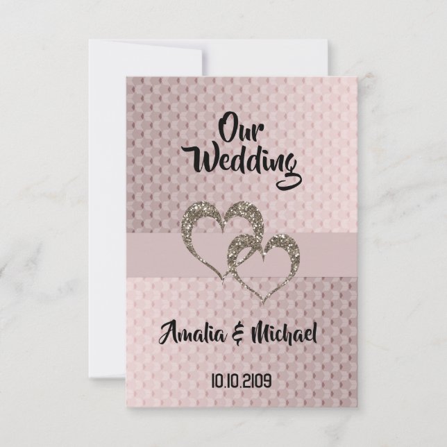 Glitter shine sequin two hearts wedding love perso invitation (Front)