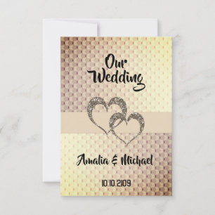 Glitter shine sequin two hearts wedding love perso invitation