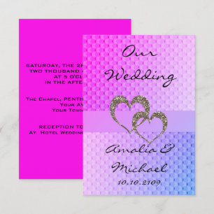 Glitter shine sequin two hearts wedding love perso invitation