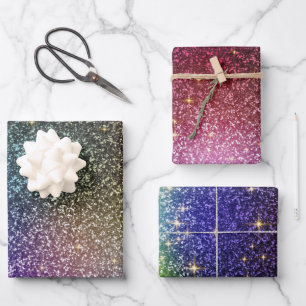 Glitter shiny stars rainbow purple Christmass Wrapping Paper Sheet