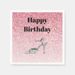 Glitter Shoe Illustration Fashion Pink Birthday Napkin