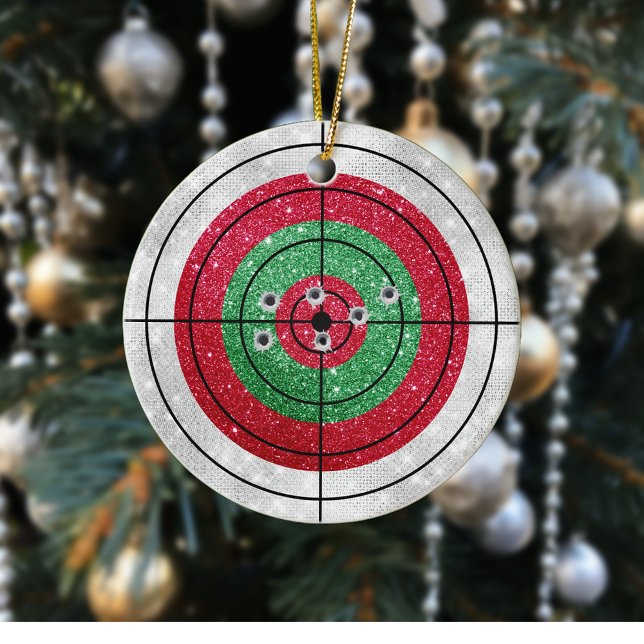 Glitter Shooting Target Gun Shooter Christmas Ceramic Ornament (Creator Uploaded)