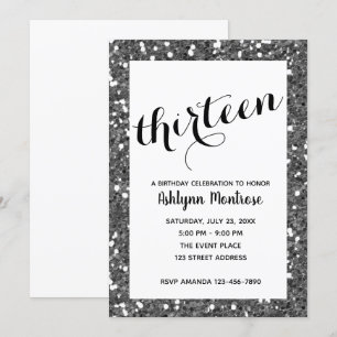 Glitter Silver 13th Birthday Invitation