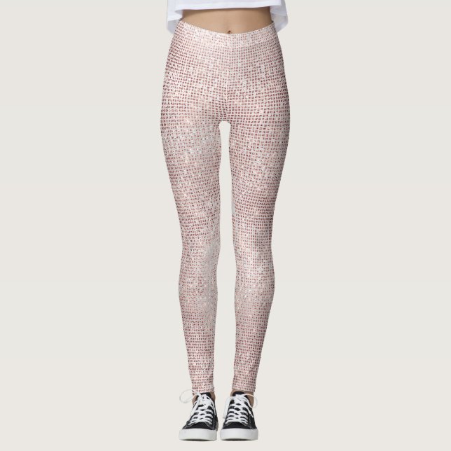 Glitter Silver Brush White Pink Rose Grill Sparkly Leggings (Front)