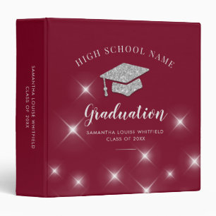 Glitter Silver Cap Burgundy Graduation Photo Binder