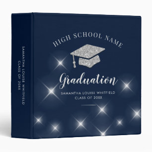Glitter Silver Cap Navy Blue Graduation Photo Binder