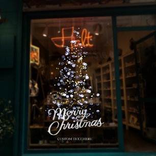Glitter Silver Christmas Tree Storefront Decor Window Cling