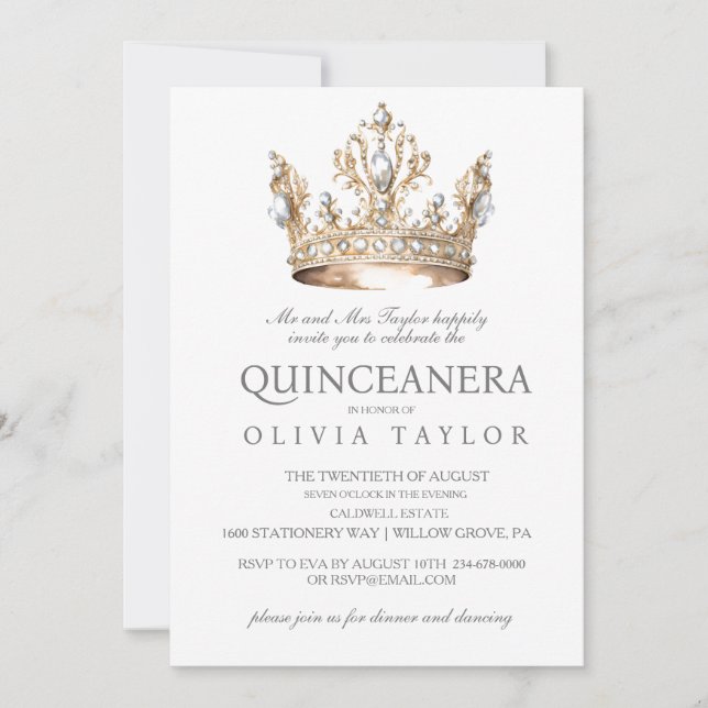  Glitter Silver Crown Quinceanera Birthday Invitation (Front)