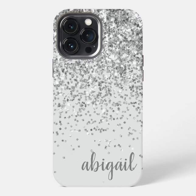 Glitter Silver Elegant Modern Monogram Name iPhone Case (Back)