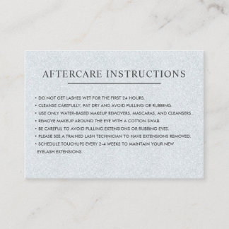 Glitter Silver eyelash brow aftercare Instructions Business Card