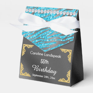 Glitter Silver Foil Blue Zebra Print Birthday Favor Box