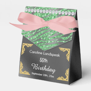 Glitter Silver Foil Green Zebra Print Birthday Favor Box