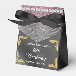 Glitter Silver Foil Pink Zebra Print Birthday Favor Box
