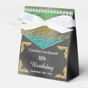 Glitter Silver Foil Teal Zebra Print Birthday Favor Box