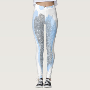 Glitter Silver Grey Blue Brushes Strokes Sparkly Leggings