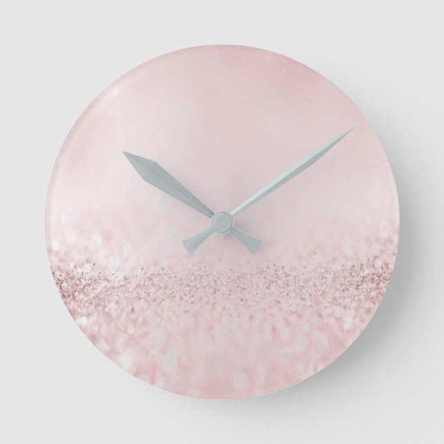 Glitter Silver Grey Minimal Metallic Bean Blush Round Clock (Front)