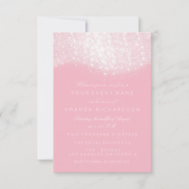 Glitter Silver Grey White Pink Paste White Elegant Invitation (Front)