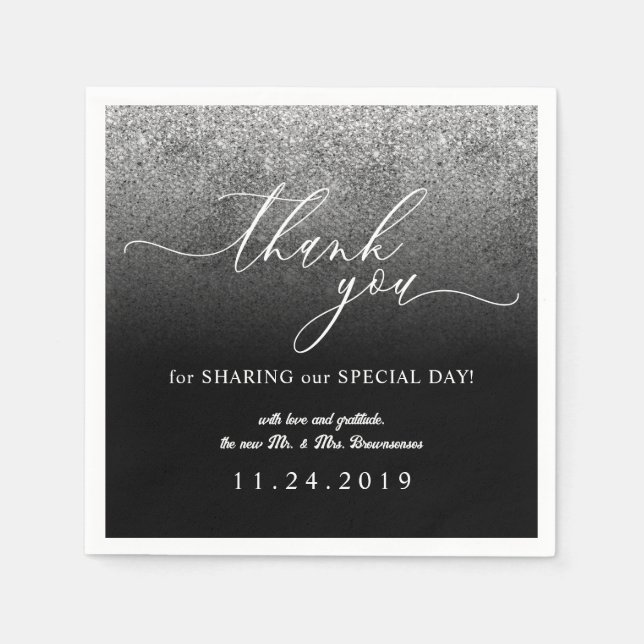 Glitter Silver Minimalist Decor Wedding Napkin (Front)