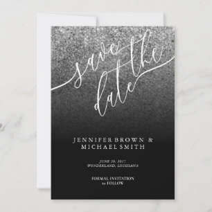 Glitter Silver Modern Wedding Save the DATE