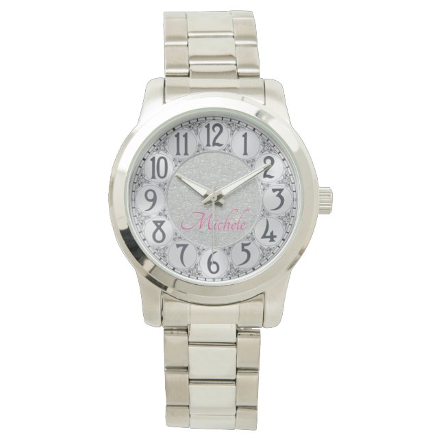 Glitter Silver Monogram Watch (Front)