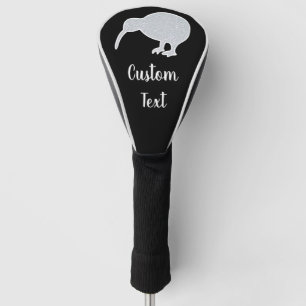 Glitter Silver NZ Kiwi on Black, Custom Driver Golf Head Cover