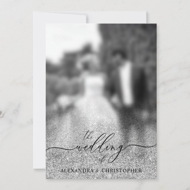 Glitter Silver SPARKling Wedding Photo Invitation (Front)