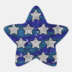 Glitter Silver Stars Glitter Blue Waves Sparkle Star Sticker