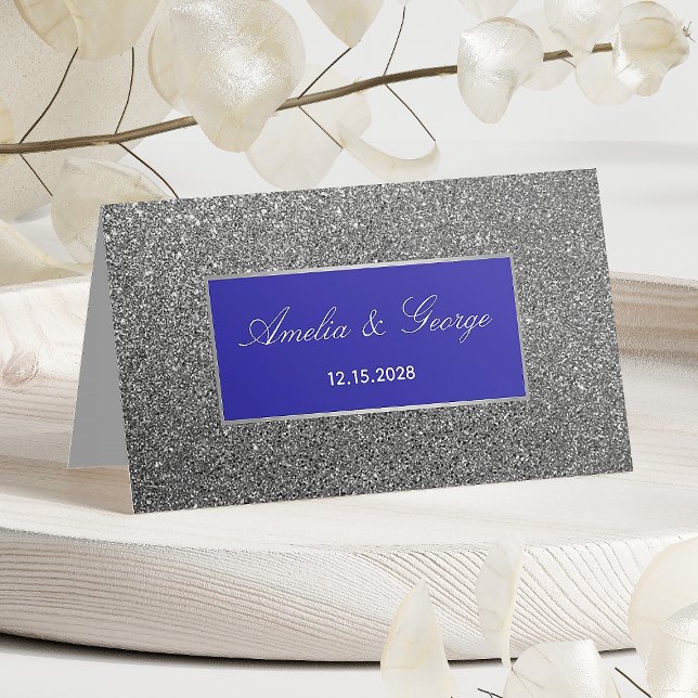 Glitter Silver Wedding  Place  Card (Creator Uploaded)