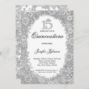 Glitter silver winter Quinceanera Invitation