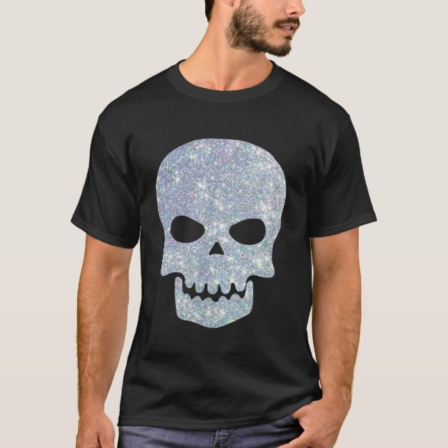 GLITTER SKULL SPOOKY SILVER SPARKLE T-Shirt (Front)