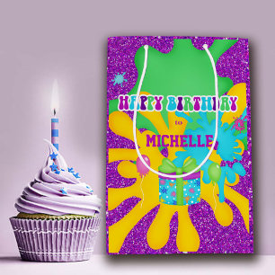 Glitter Slime Colorful Birthday Wrapping Paper Medium Gift Bag