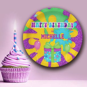 Glitter Slime Colourful Birthday Party Paper Plate