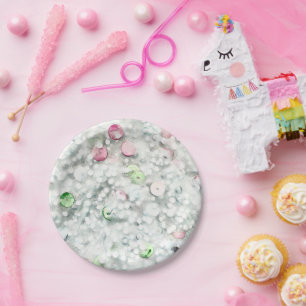 Glitter Slime Party Plates White