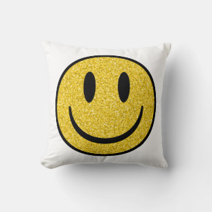 Glitter Smiley Face Throw Pillow